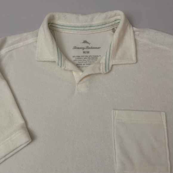 Tommy Bahama Men's M White Poolside Polo Terry Cloth Tencel Lyocell Pima - Picture 1 of 6
